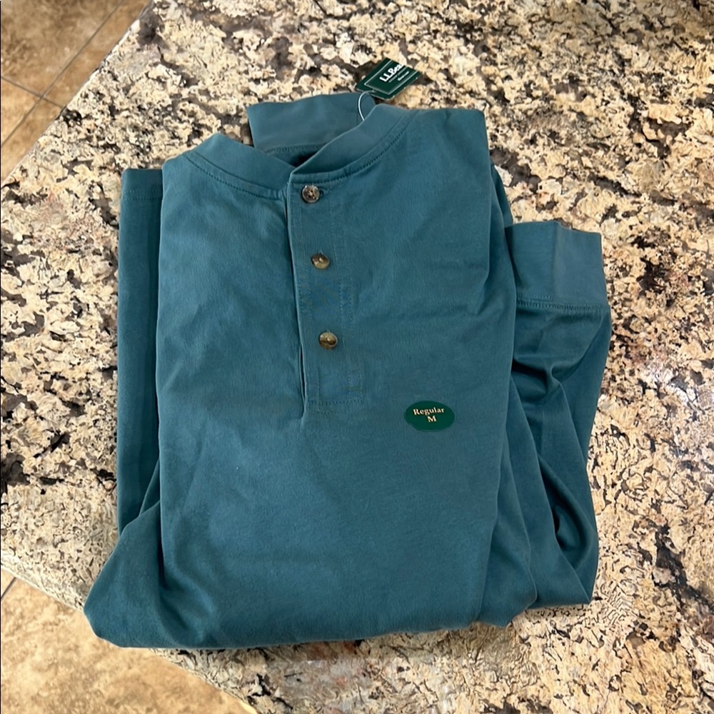 LL Bean Teal Long Sleeve Henley Shirt